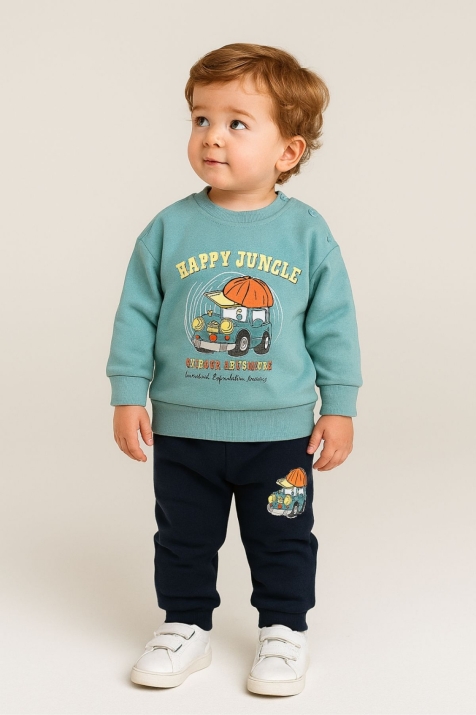 Детски комплект за момче с дълъг ръкав, зелен цвят