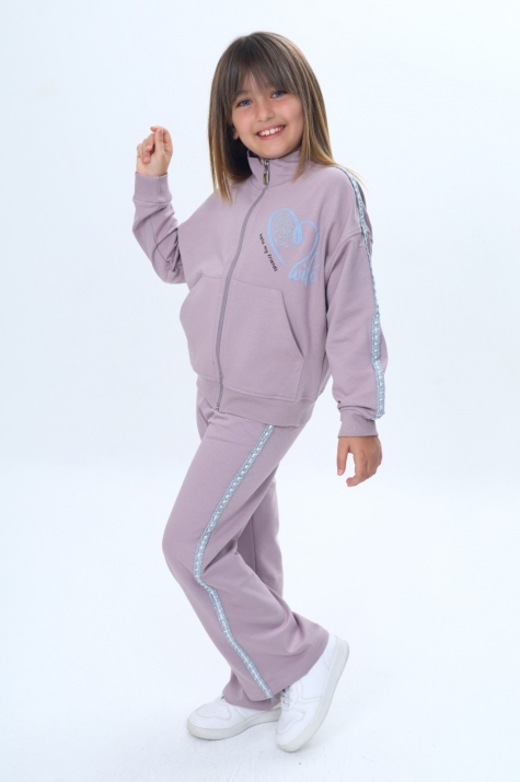 Детски спортен екип за момиче с дълъг ръкав, лилав цвят
