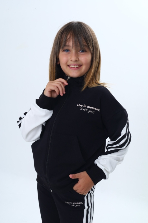 Детски спортен екип за момиче с дълъг ръкав, черен цвят