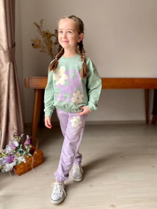 Детски комплект момиче дълъг ръкав , лилав цвят