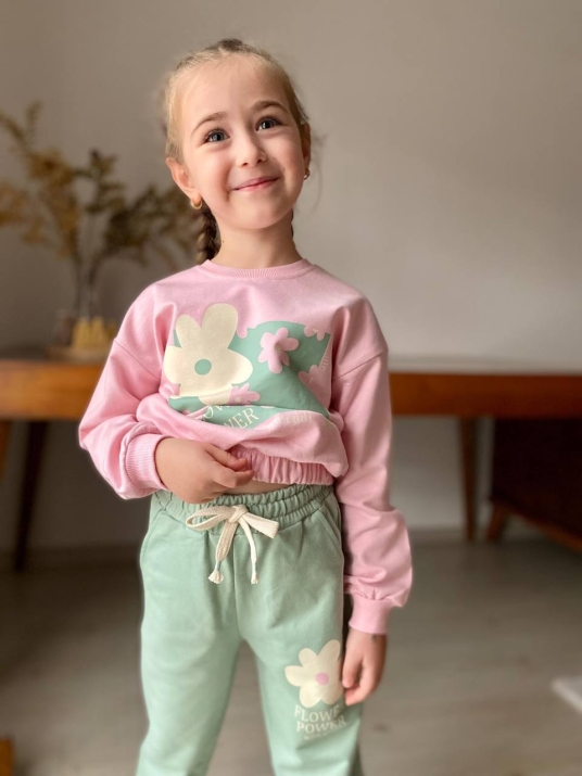 Детски комплект момиче дълъг ръкав , зелен цвят