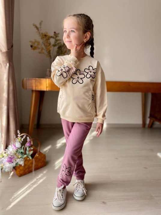 Детски комплект за момиче с дълъг ръкав, лилав цвят