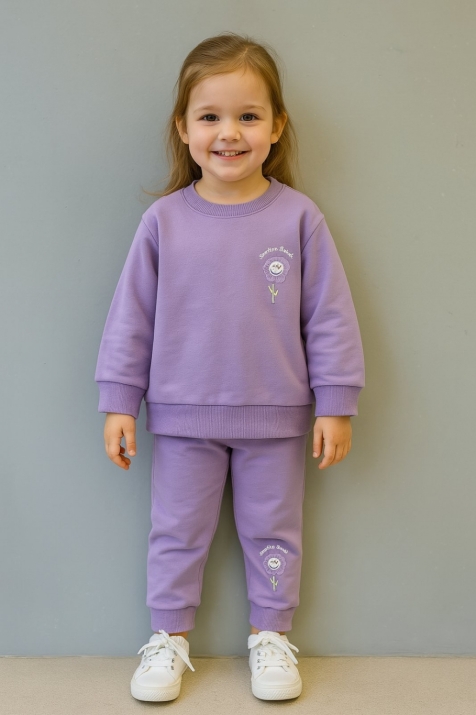 Детски комплект за момиче с дълъг ръкав, лилав цвят