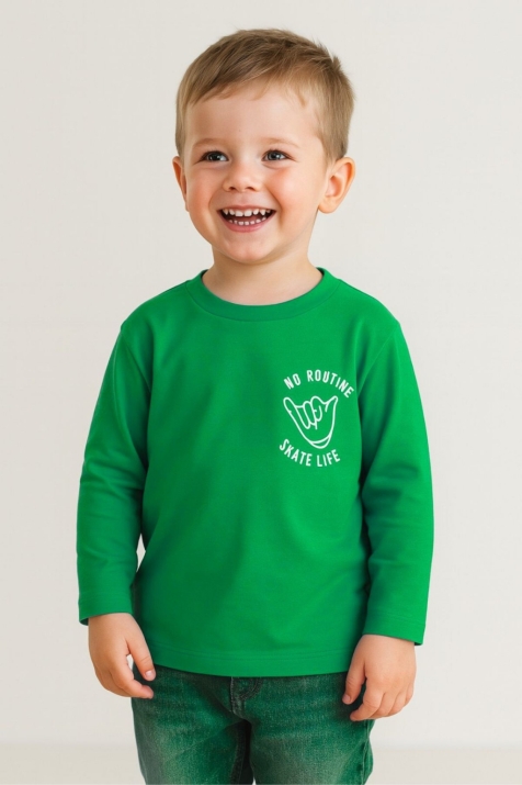 Детска блуза за момче с дълъг ръкав, зелен цвят