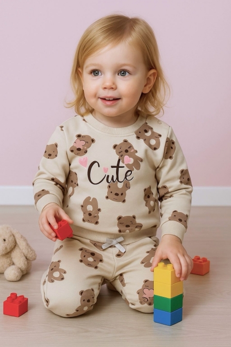Бебешки комплект за момиче с дълъг ръкав,бежов цвят