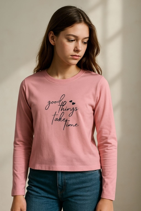 Детска блуза за момиче с дълъг ръкав, розов цвят