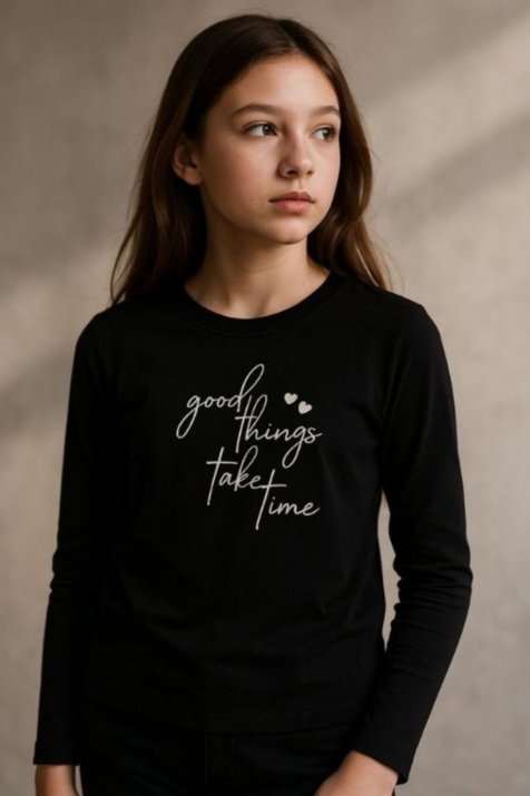 Детска блуза за момиче с дълъг ръкав, черен цвят