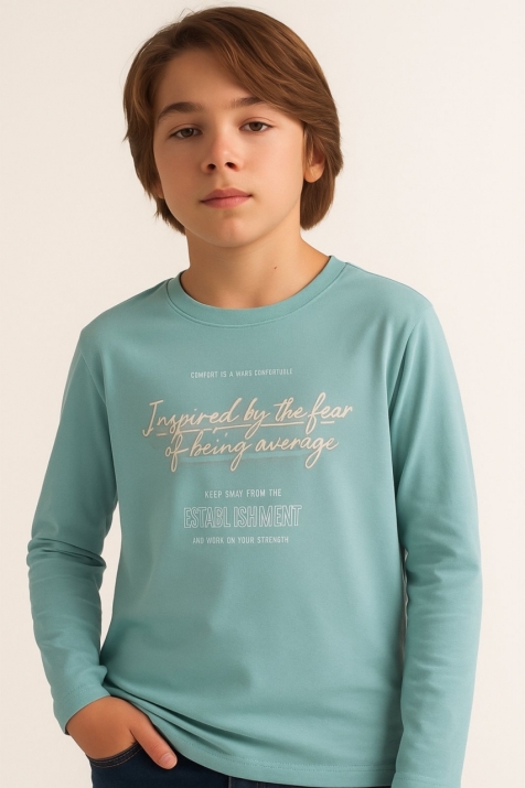 Детска блуза за момче с дълъг ръкав, зелен цвят