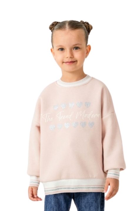 Детска блуза вата за момиче с дълъг ръкав, цвят пудра