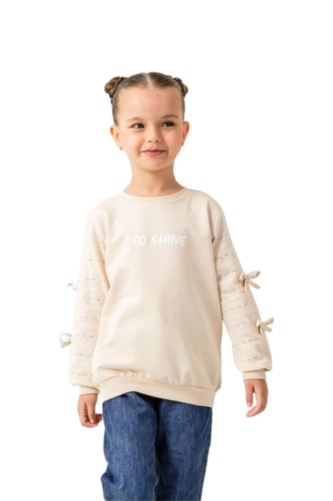 Детска блуза за момиче с дълъг ръкав, бежов цвят