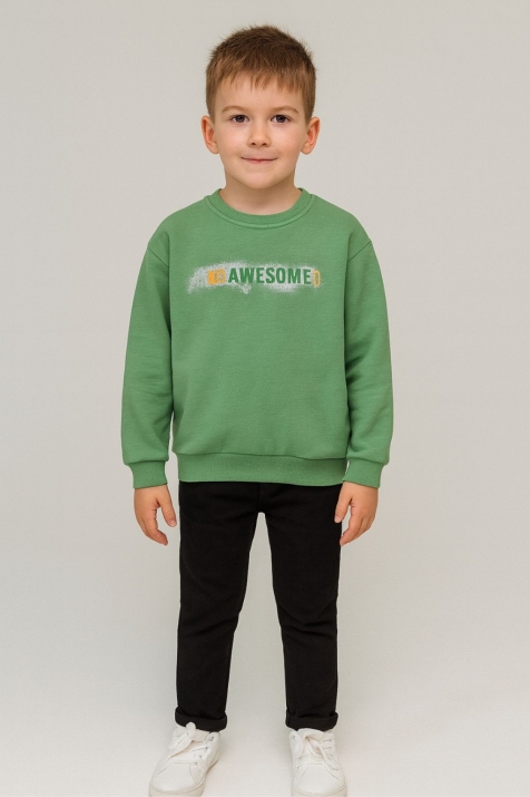 Детска блуза вата за момче с дълъг ръкав, зелен цвят