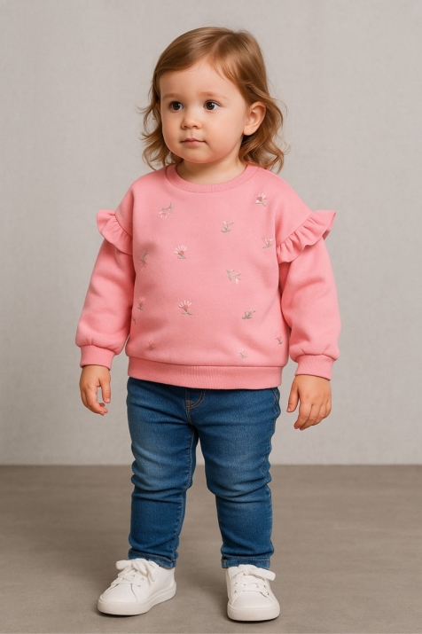 Детска блуза за момиче с дълъг ръкав, розов цвят