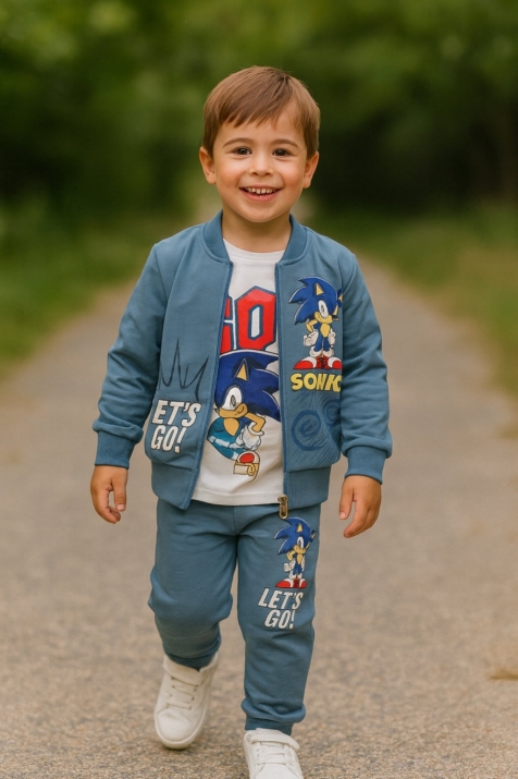 Детски комплект за момче с дълъг ръкав 3ч, син цвят