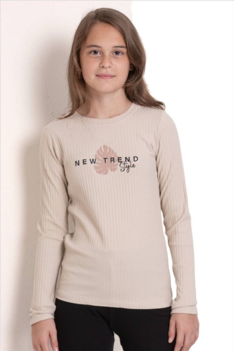 Детска блуза за момиче с дълъг ръкав, бежов цвят