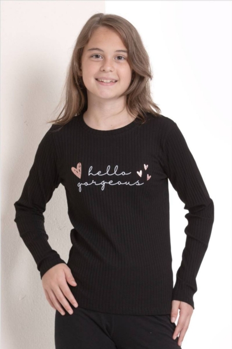 Детска блуза за момиче с дълъг ръкав, черен цвят