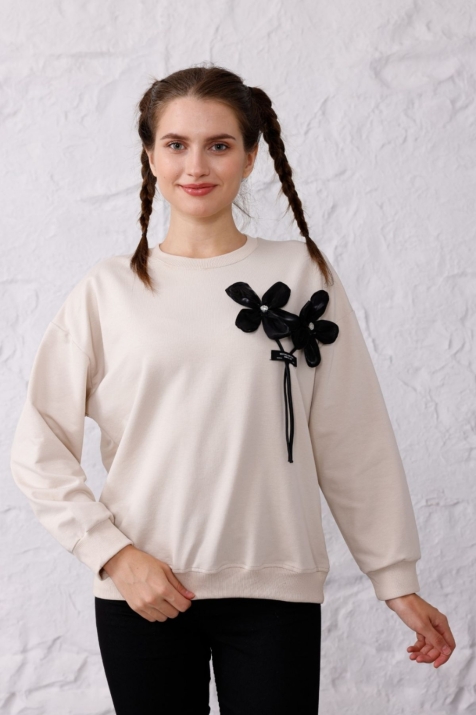 Детска блуза за момиче с дълъг ръкав, бежов цвят