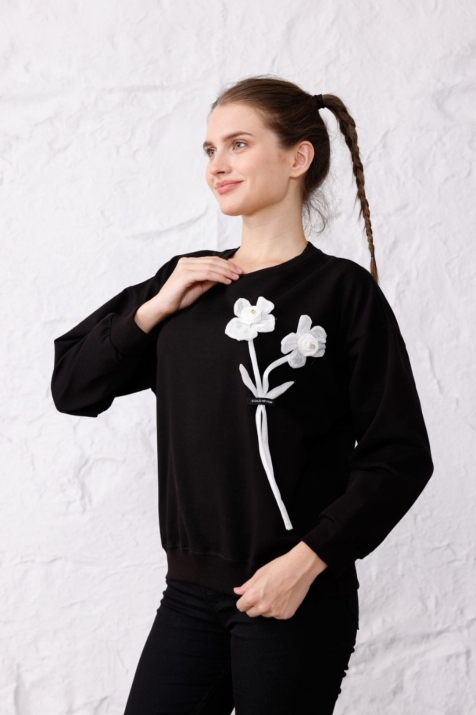 Детска блуза за момиче с дълъг ръкав, черен цвят