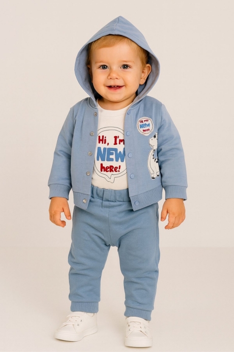 Бебешки комплект за момче дълъг ръкав 3 части, тъмно син цвят