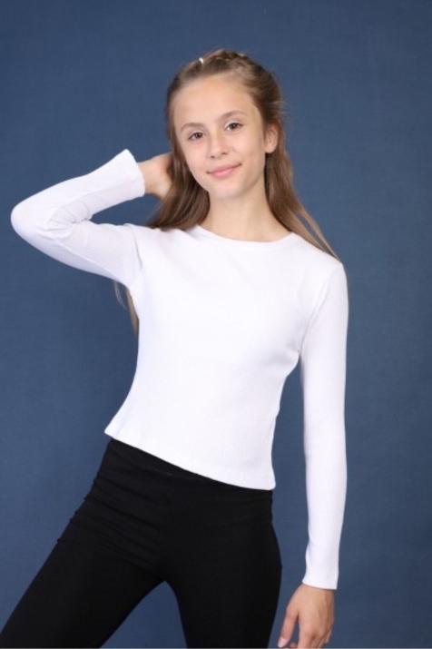 Детска блуза момиче дълъг ръкав рипс, бял цвят