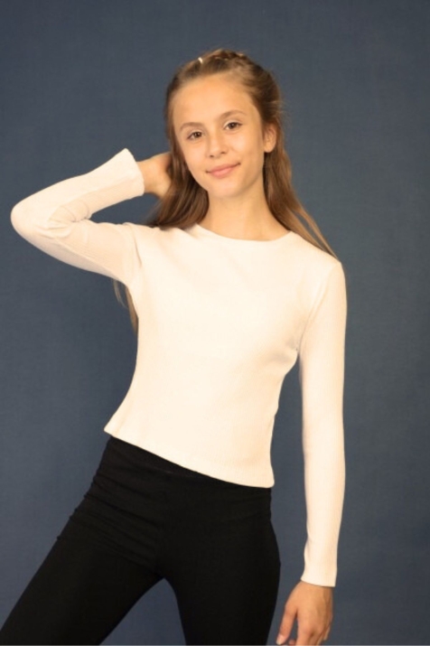 Детска блуза момиче дълъг ръкав рипс, цвят екрю