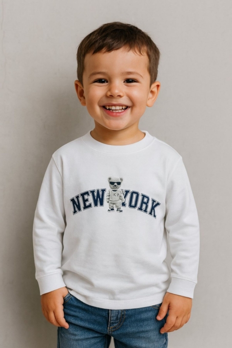 Детска блуза за момче с дълъг ръкав, цвят екрю