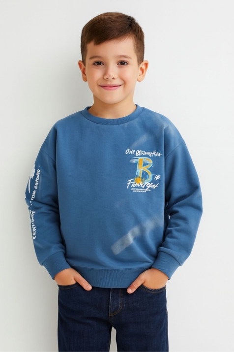 Детска блуза за момче с дълъг ръкав, син цвят