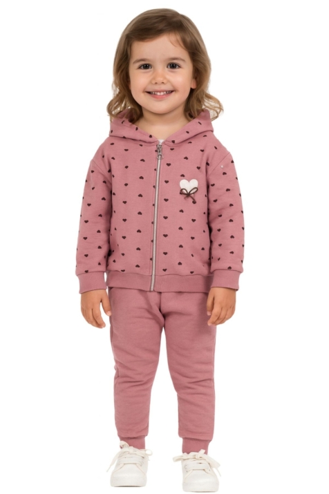 Детски комплект за момиче с дълъг ръкав, тъмно розов цвят