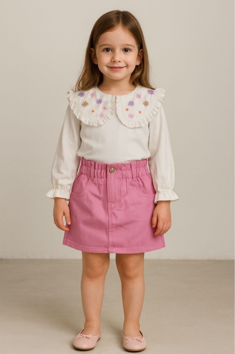 Детски комплект за момиче с дълъг ръкав, розов цвят