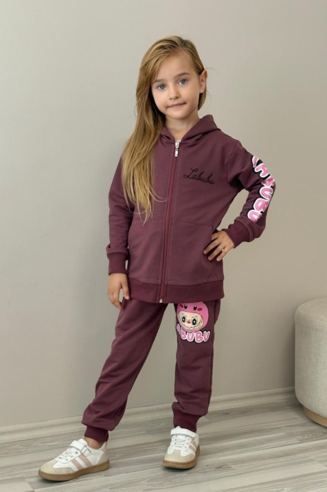 Детски комплект за момиче с дълъг ръкав, тъмно лилав цвят