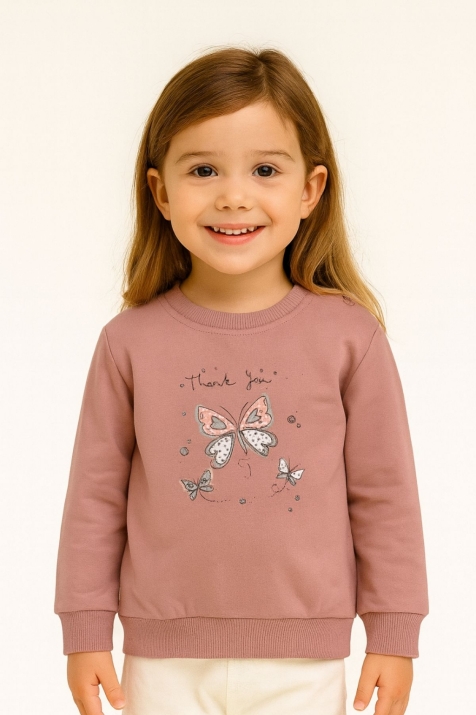 Детска блуза за момиче с дълъг ръкав, тъмно розов цвят