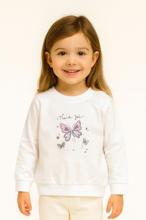 Детска блуза за момиче с дълъг ръкав, цвят екрю