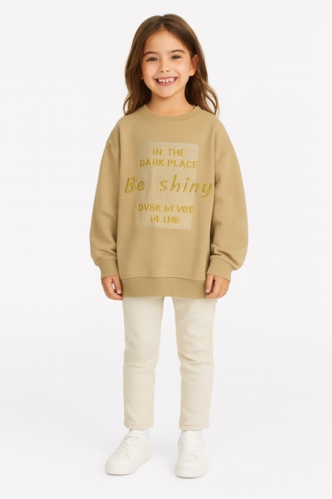 Детска блуза за момиче с дълъг ръкав, кафяв цвят