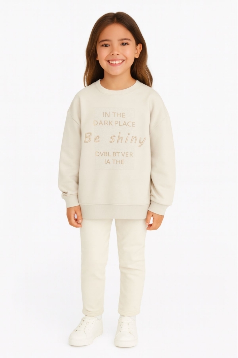 Детска блуза за момиче с дълъг ръкав, бежов цвят