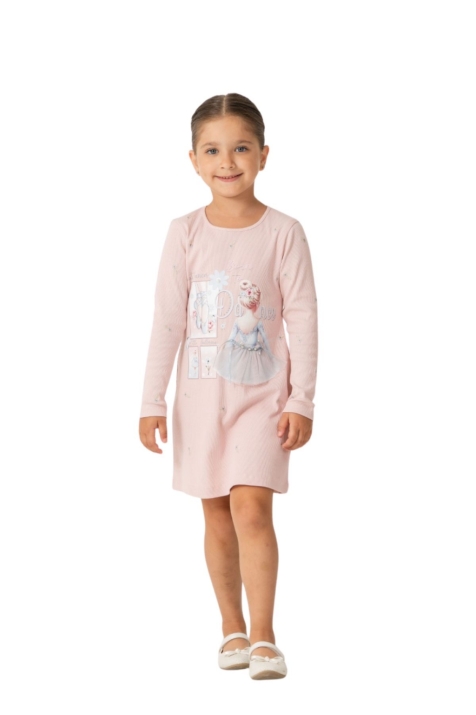 Детска рокля с дълъг ръкав, розов цвят