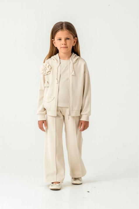 Детски комплект за момиче с дълъг ръкав 3 части, бежов цвят