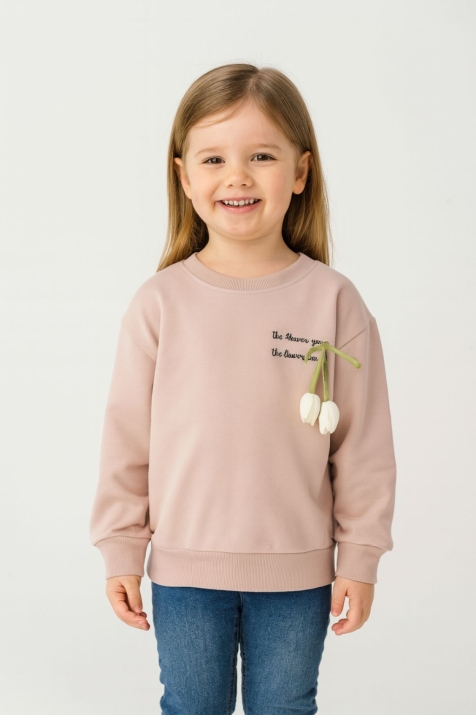 Детска блуза за момиче с дълъг ръкав, кафяв цвят