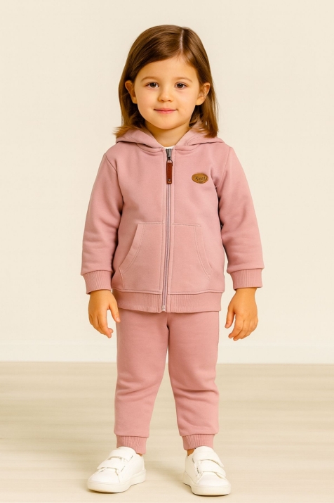 Детски комплект за момиче с дълъг ръкав, розов цвят