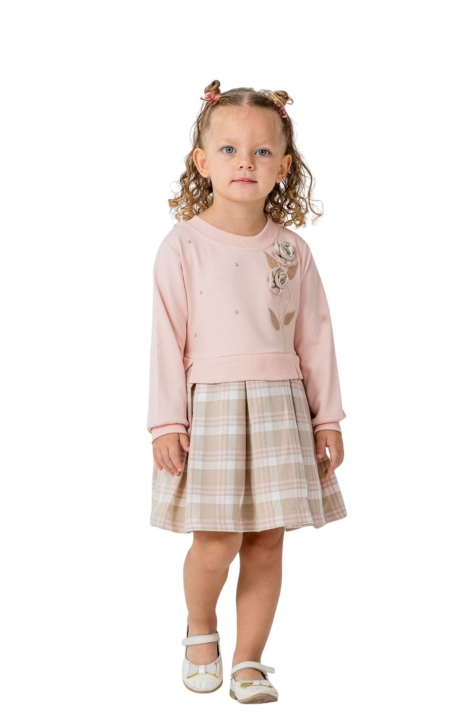 Детска рокля с дълъг ръкав, розов цвят