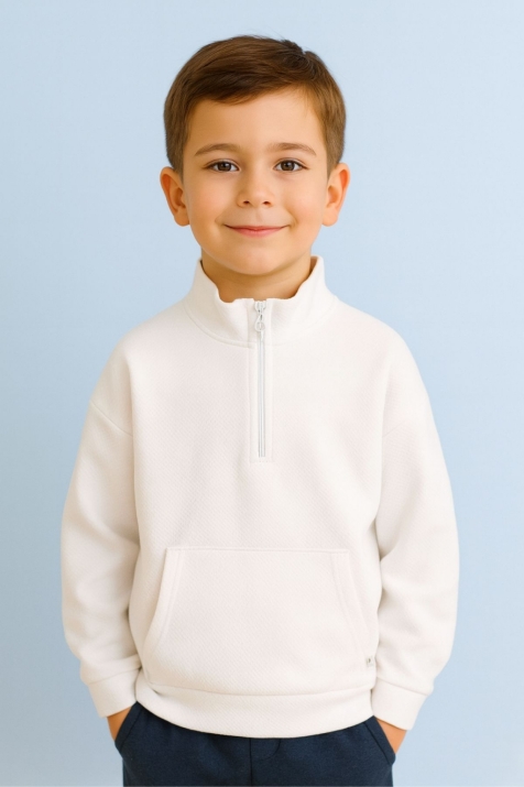 Детска блуза за момче с дълъг ръкав, бял цвят