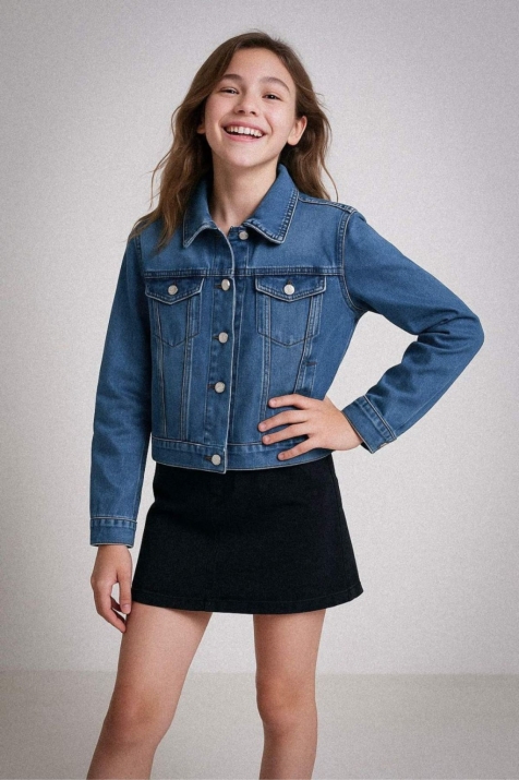 Детско яке деним за момиче, син цвят