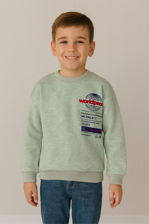 Детска блуза вата за момче с дълъг ръкав, зелен цвят
