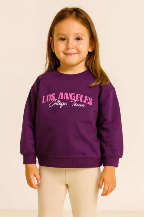 Детска блуза за момиче с дълъг ръкав, тъмно лилав цвят