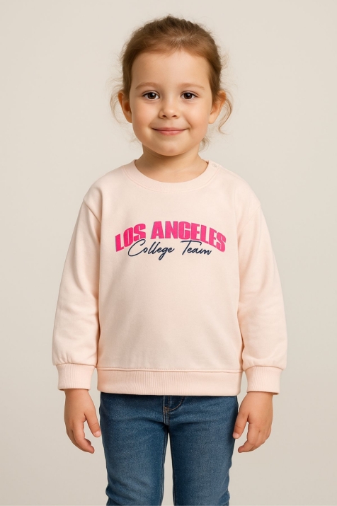 Детска блуза за момиче с дълъг ръкав, цвят пудра
