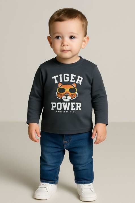 Детска блуза за момче с дълъг ръкав, тъмно сив цвят