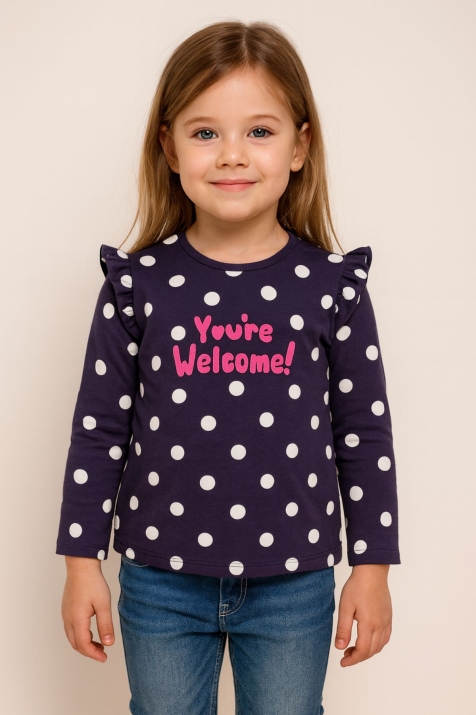 Детска блуза за момиче с дълъг ръкав, тъмно син цвят