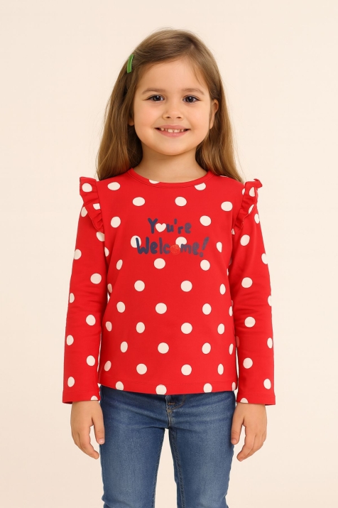 Детска блуза за момиче с дълъг ръкав, червен цвят