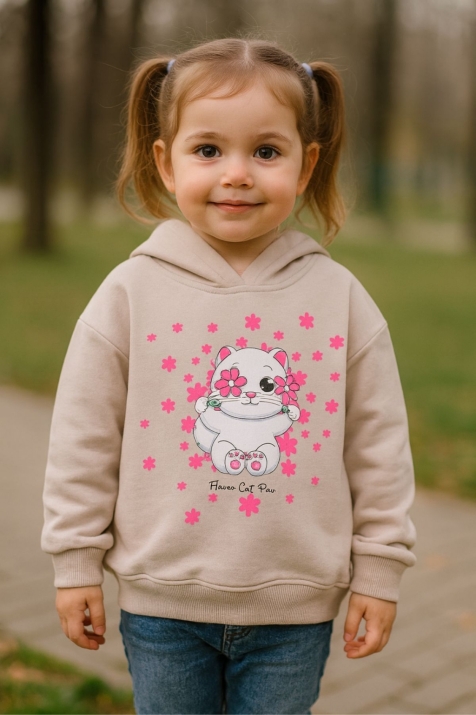 Детски суитшърт за момиче, бежов цвят