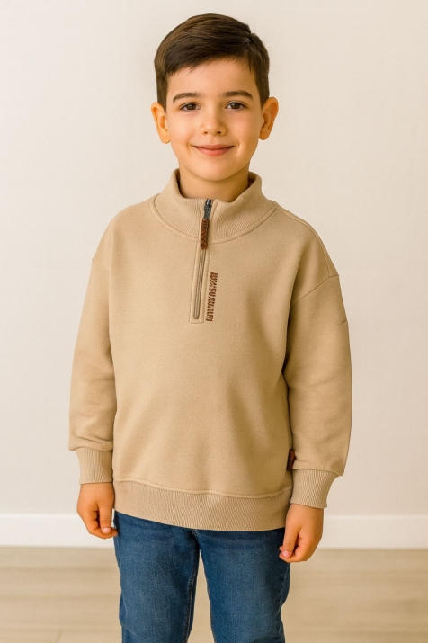 Детска блуза за момче с дълъг ръкав, бежов цвят