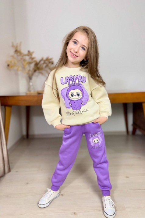 Детски комплект вата за момиче с дълъг ръкав, лилав цвят