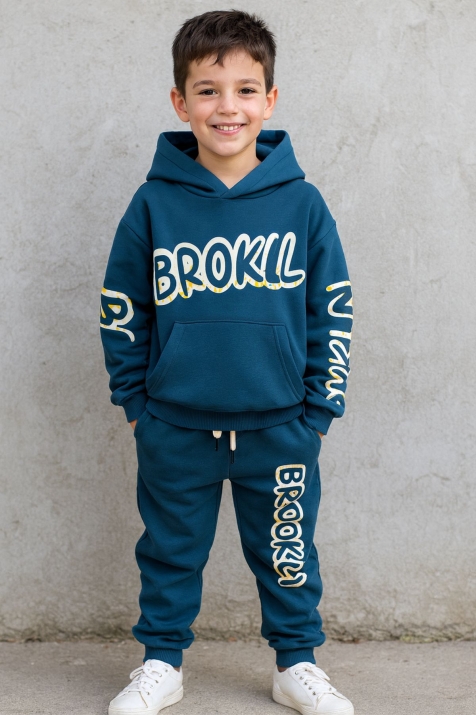 Детски комплект вата за момче с дълъг ръкав, син цвят